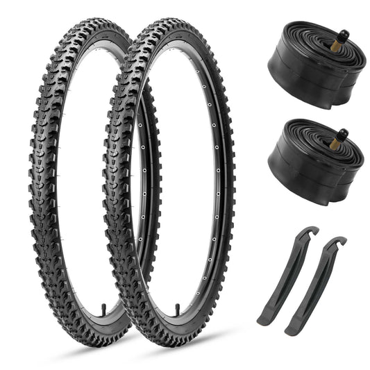 2-Pack Hycline Detur Mountain Bike Tire with inner tube - 20/24/26" × 2.125", Knobby tread of mountain bike tire, tire for mountain bike for great traction and handling on rough mountain trail riding