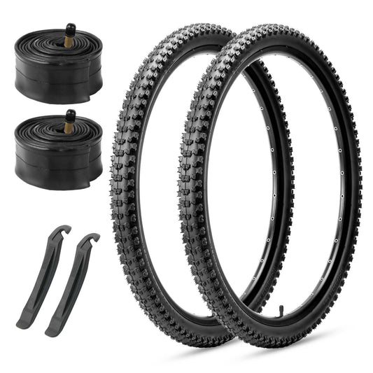 Hycline Ruyi - 26/27.5/29" × 2.1", 2 Pack MTB outer tires with 2 inner tubes and 2 tire levers, complete bike replacement kit