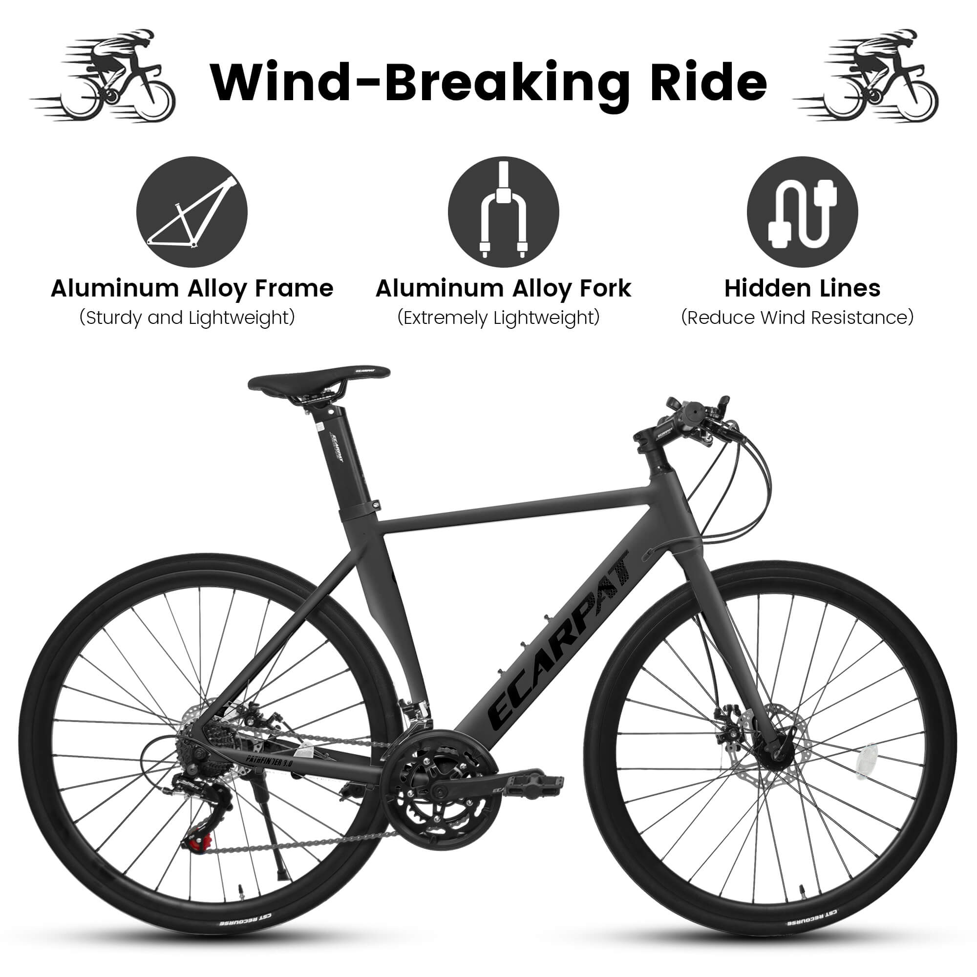Ecarpat ZFA Road Bike – 700x32C Tires for Speed, Stability