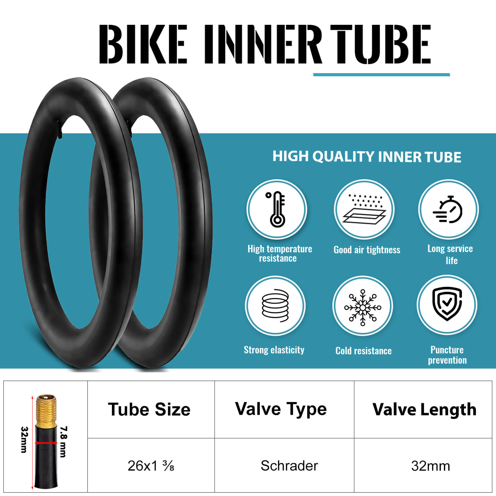 Hycline 26 1 3/8 inch Bike inner tube specifications