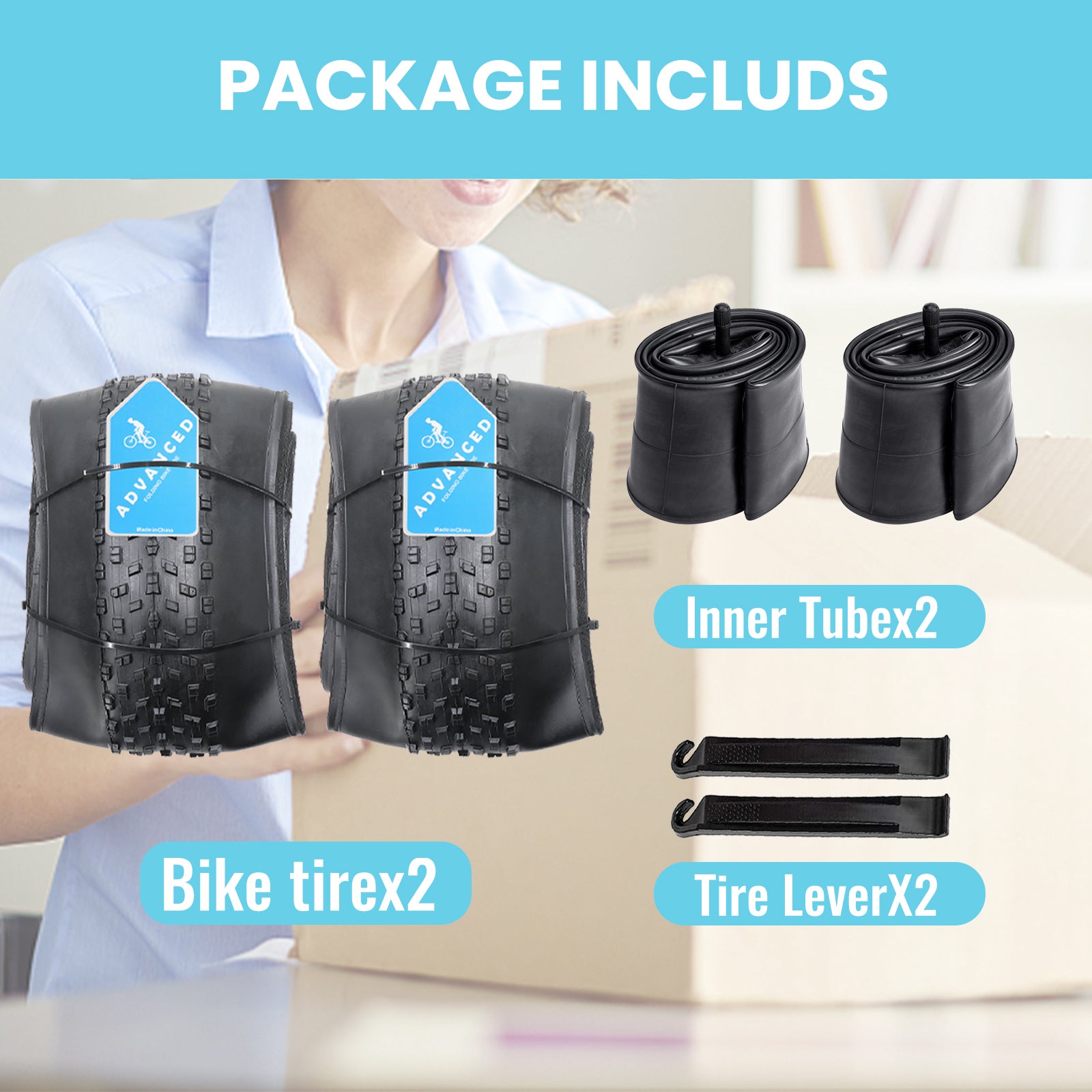 2 Pack Fat Tires Plus Inner Tubes Set 20/26x4.0 package included
