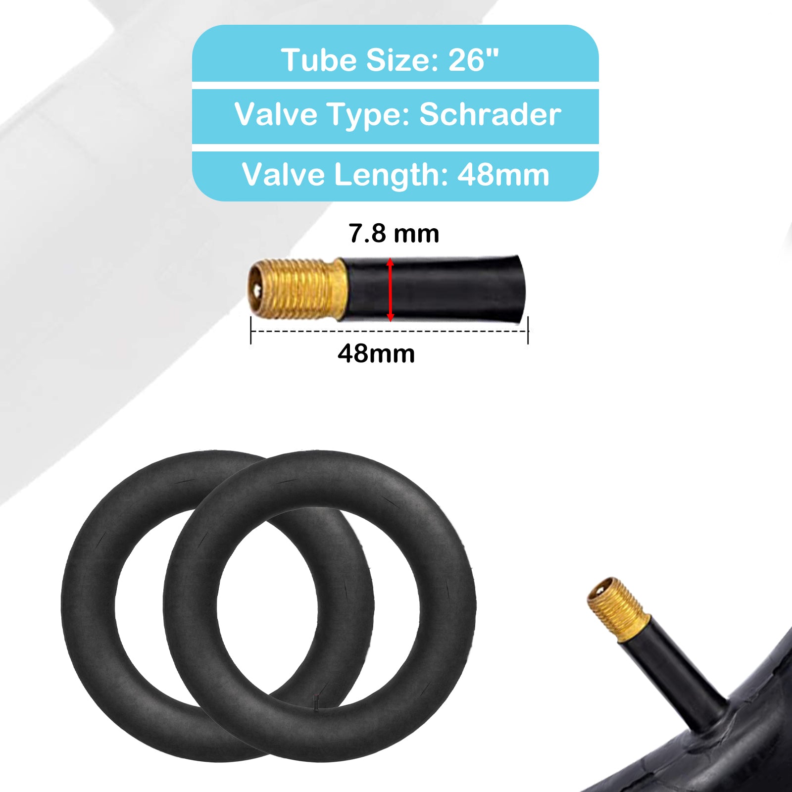 2 Pack Fat Tires Plus Inner Tubes Set 20/26x4.0 Schrader inner tube air nozzle