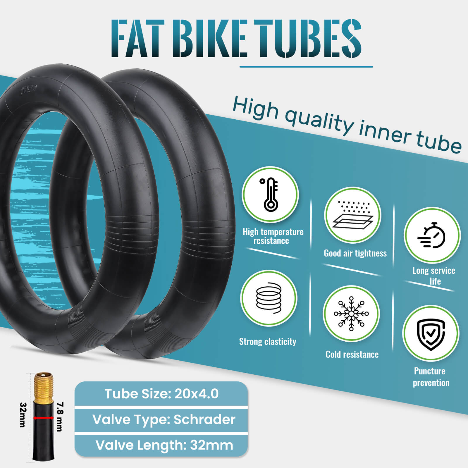2-Pack 20”×4" / 26"×4" Inner Tube For Fat Tire