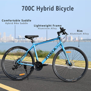 Zukka Seagull 700C 21-Speed Hybrid Road Bike 700C Features