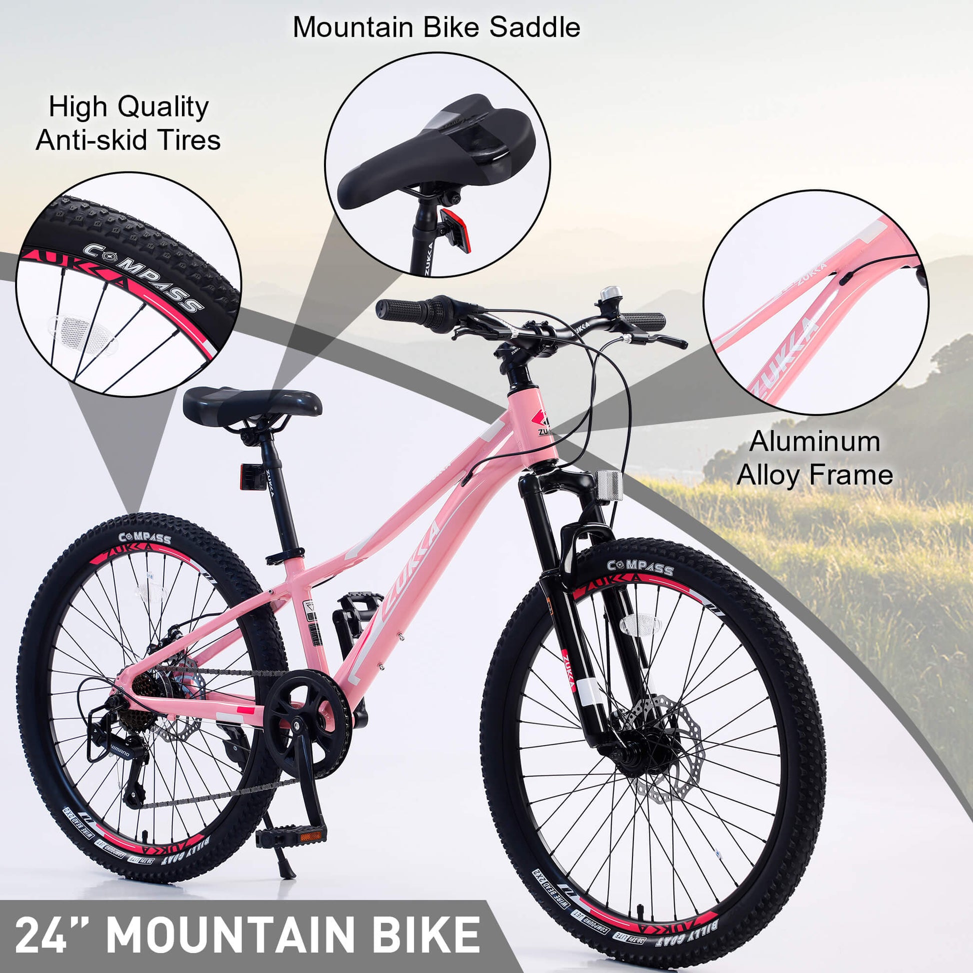 Hycline 24”×2.1" Dynamic Mountain Bike For Youth And Adults - Color Pink For Girls
