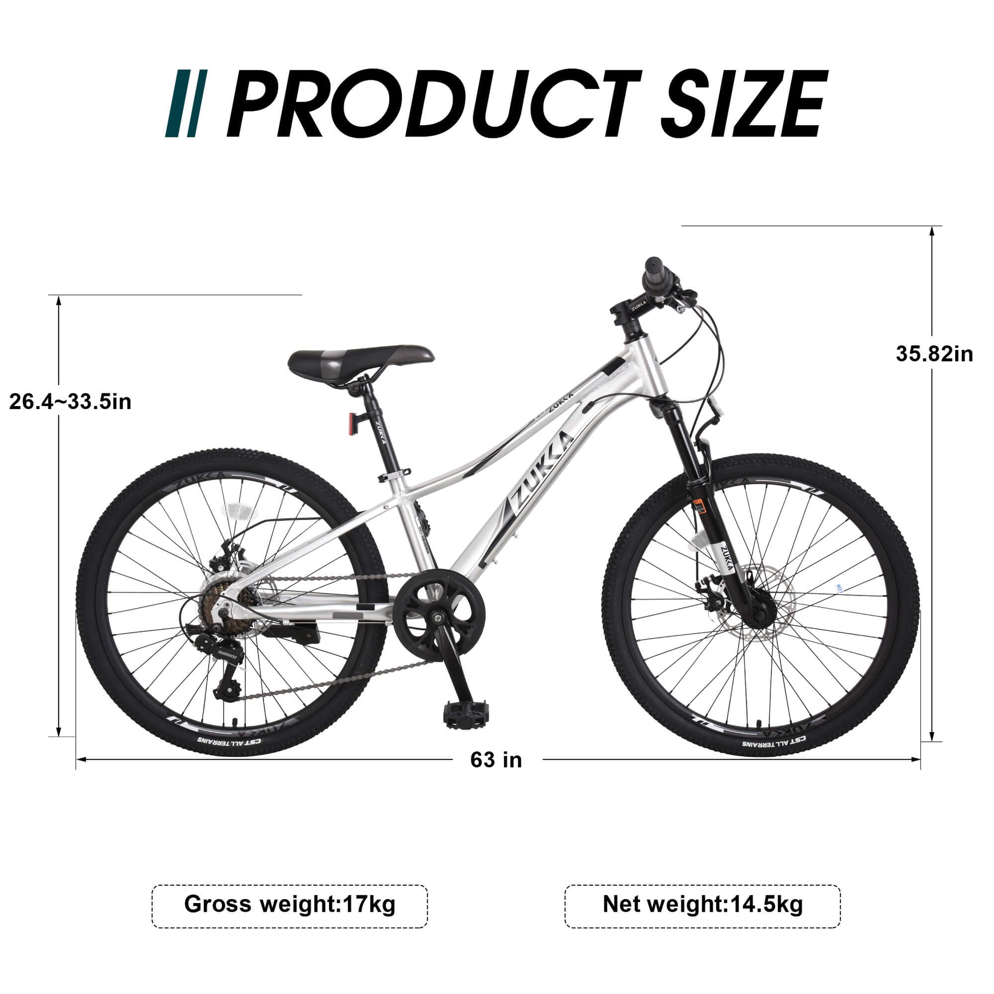 Bicycle Size of Hycline 24”×2.1" Dynamic Mountain Bike For Youth And Adults 