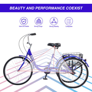 Hycline 26 inches three-wheel tricycle for old people and adults