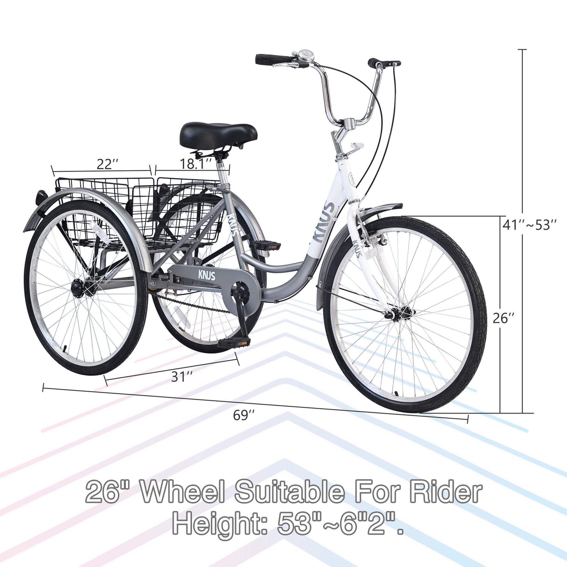 hycline 26" single-speed tricycle - three wheel bike for adults