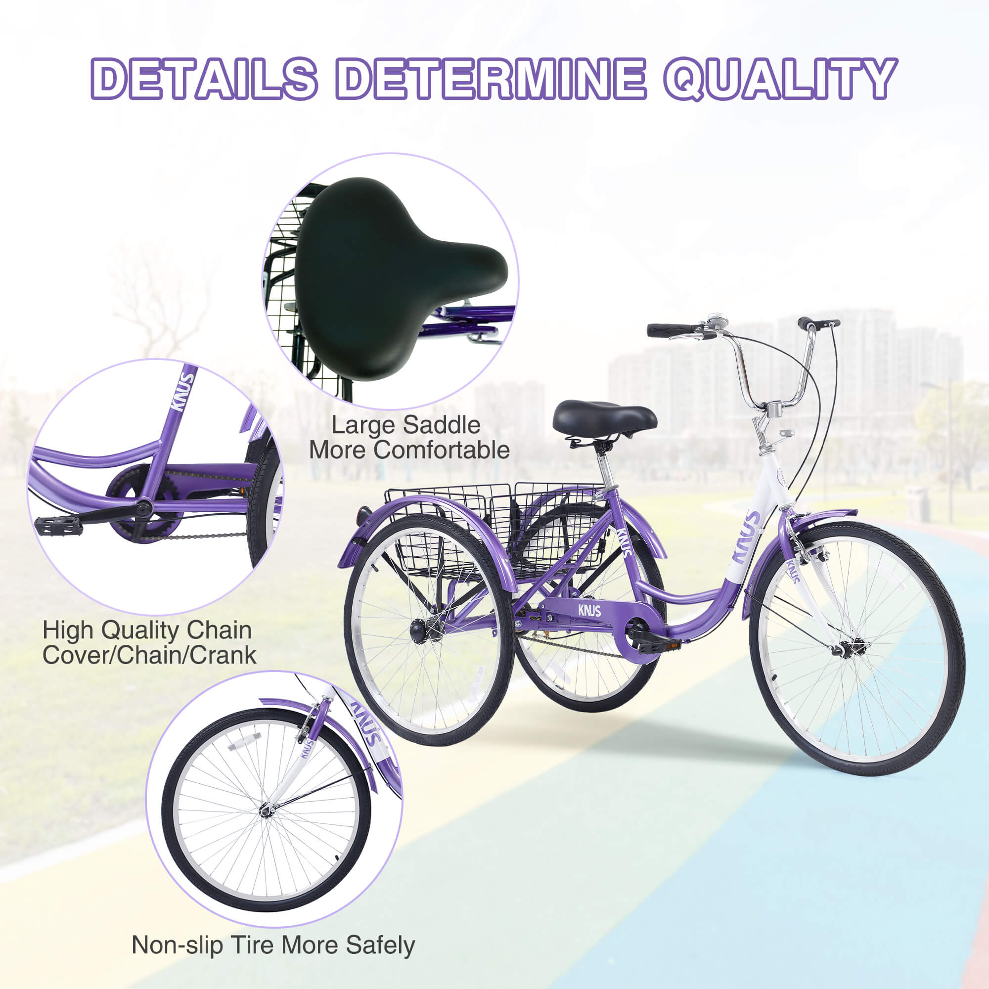 3 wheeled bicycles for adults Knus Virbus 24“ Single-Speed Adult Tricycle Purple / 24-inch Wheel / Single-Speed Shift