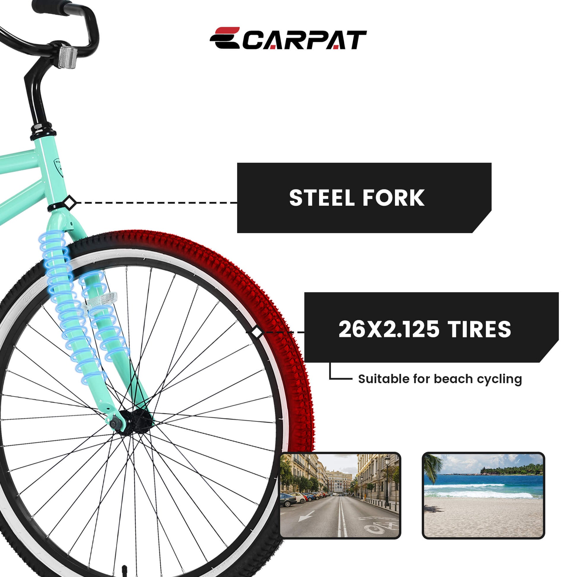 Ecarpat Roowee 26" Beach Cruiser Bike