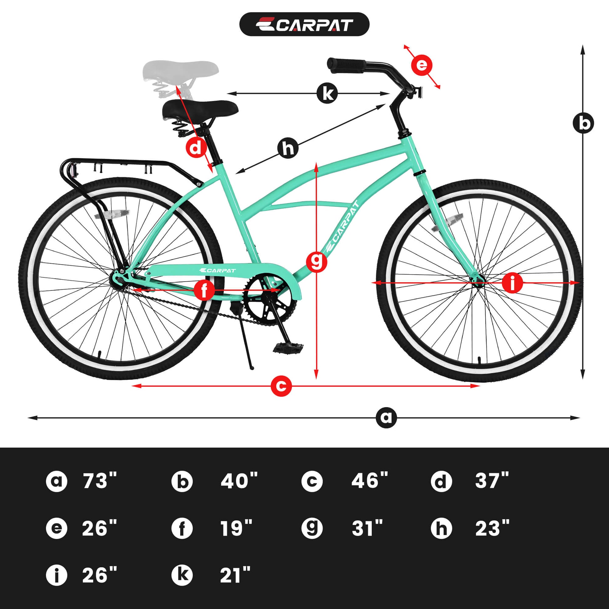 Ecarpat Roowee 26" Beach Cruiser Bike