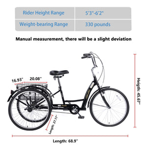 Size of Knus KT03 26-inch adult tricycle - three wheel cycle for adults