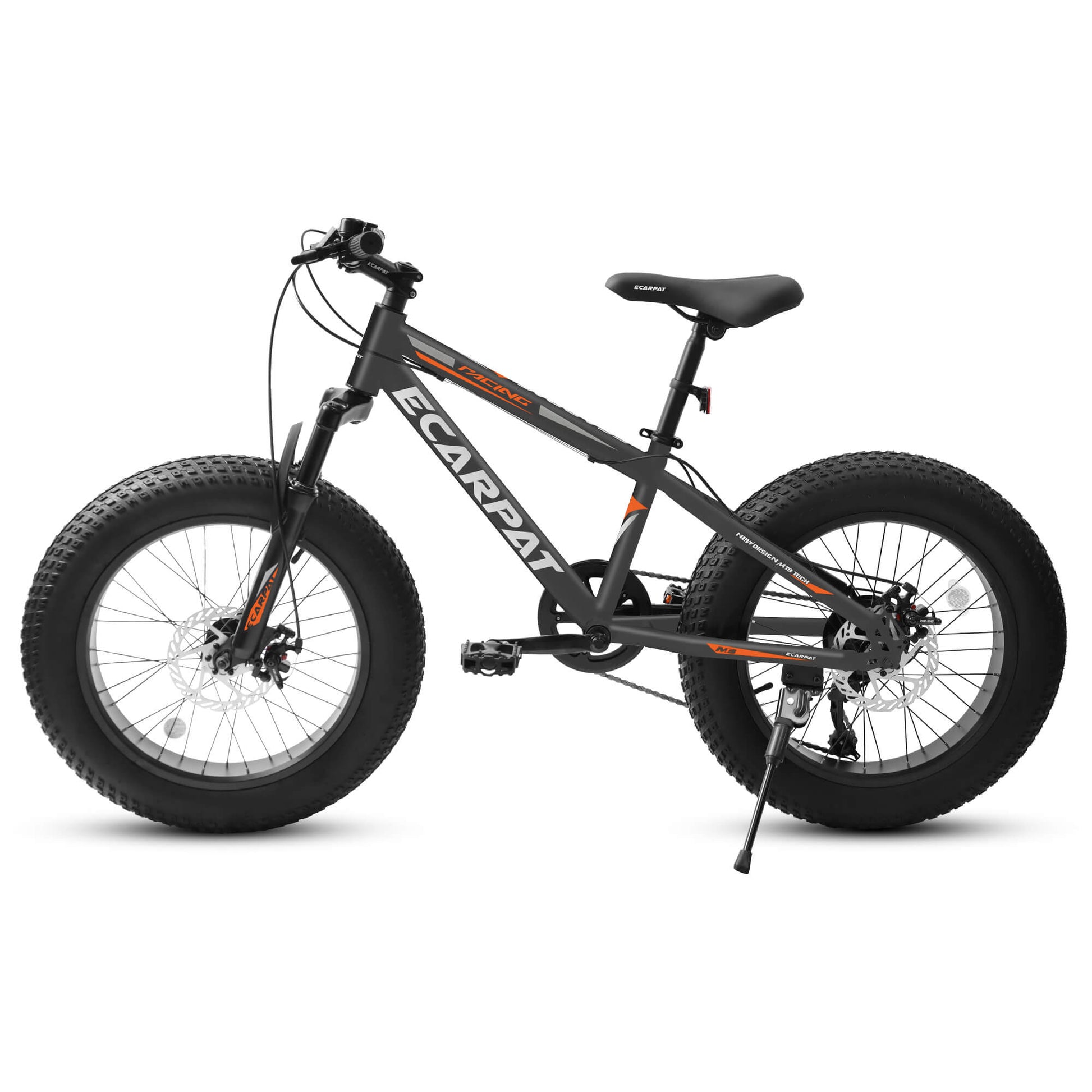 Ecarpat 20"×4.0" carbon steel fat tire bike crafted with a rugged carbon steel frame, front suspension fork and dual disc brake