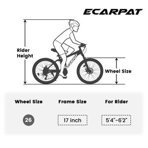 Hycline Ecarpat Wildecircle 26x4 carbon steel frame  21 speed mountain fat tire bike specifications and dimensions 