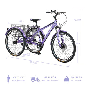 Size and Load of Zukka Wanda 26“ 7-Speed MTB Adult Tricycle - Hycline