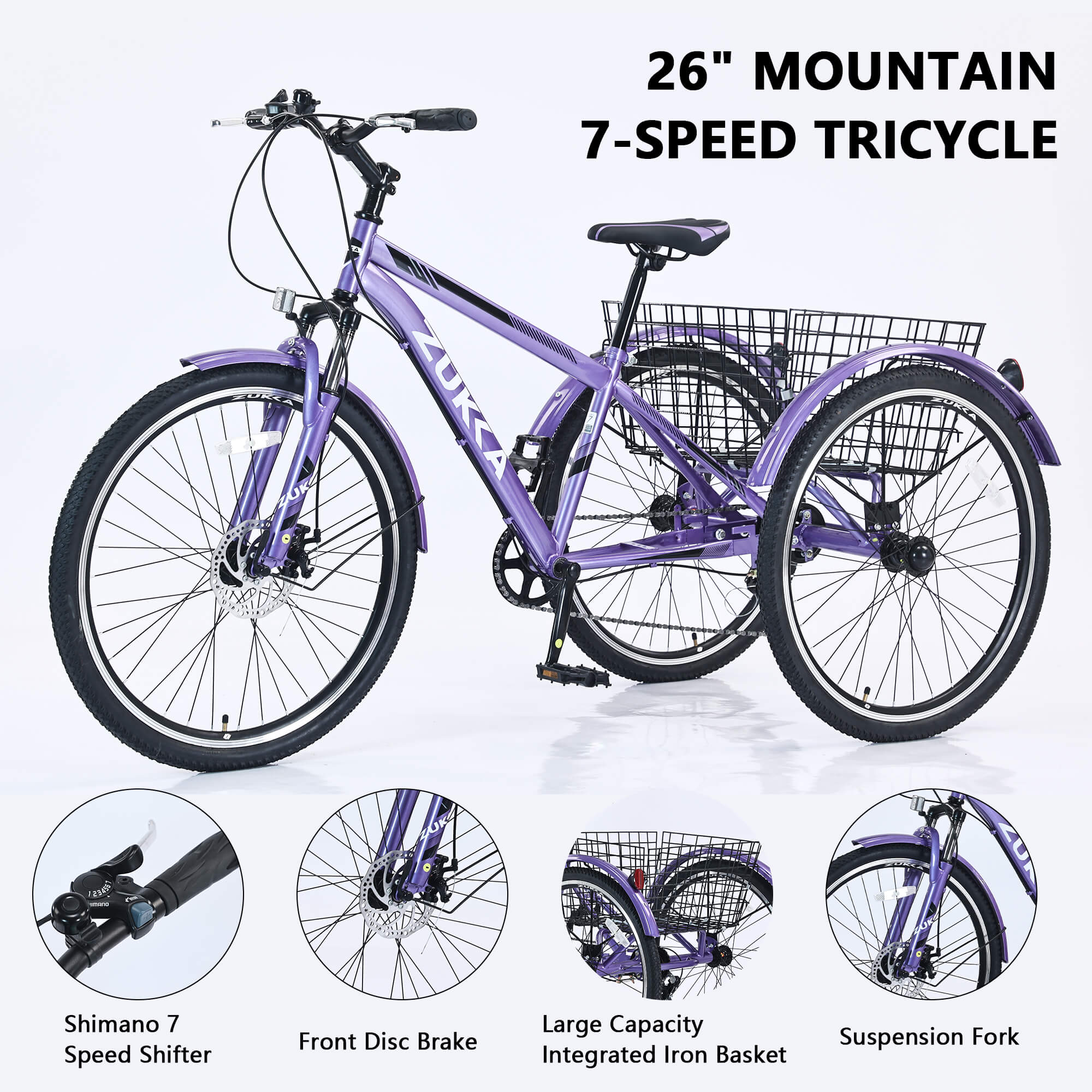 ツクダ　自転車 Zukka Wanda 26“ 7-Speed MTB Adult Tricycle - Hycline