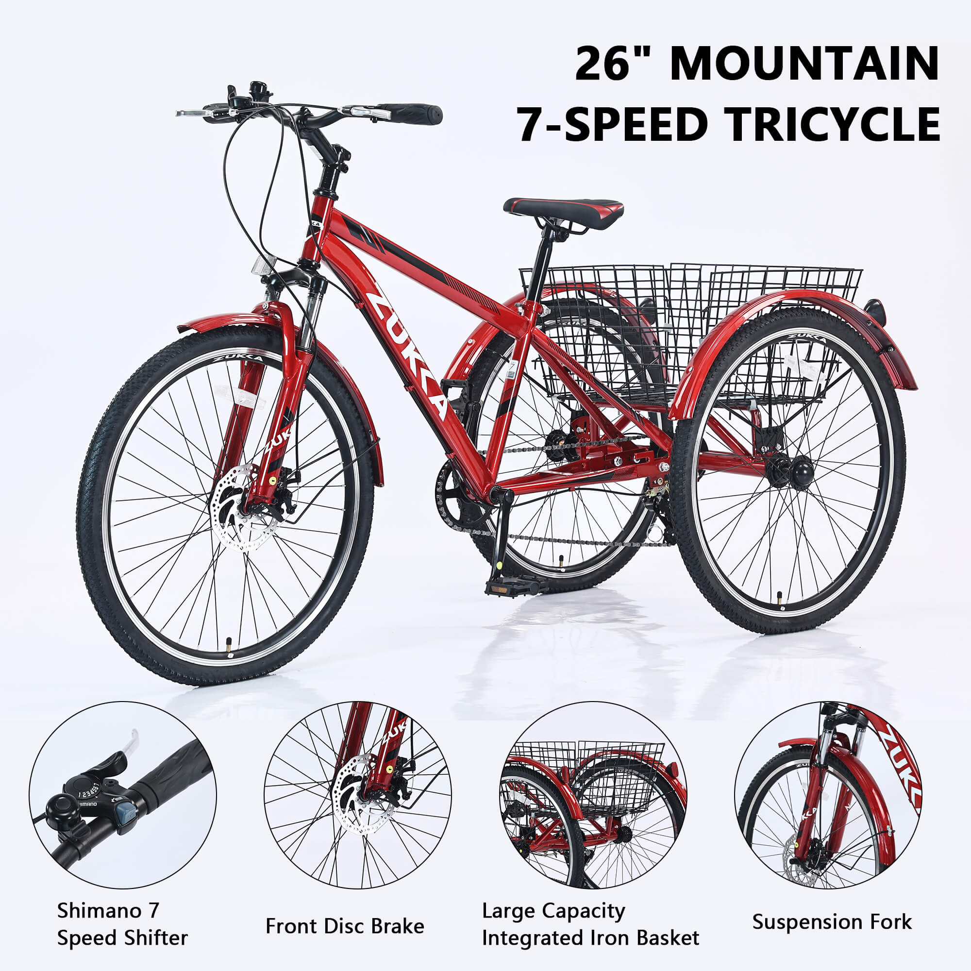 Zukka Wanda 26“ 7-Speed MTB Adult Tricycle - Hycline