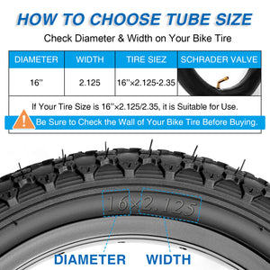 Size guide for Hycline Mid-wide Bike Inner Tube For Kid and Youth Bike 14/16x2.125-2.35