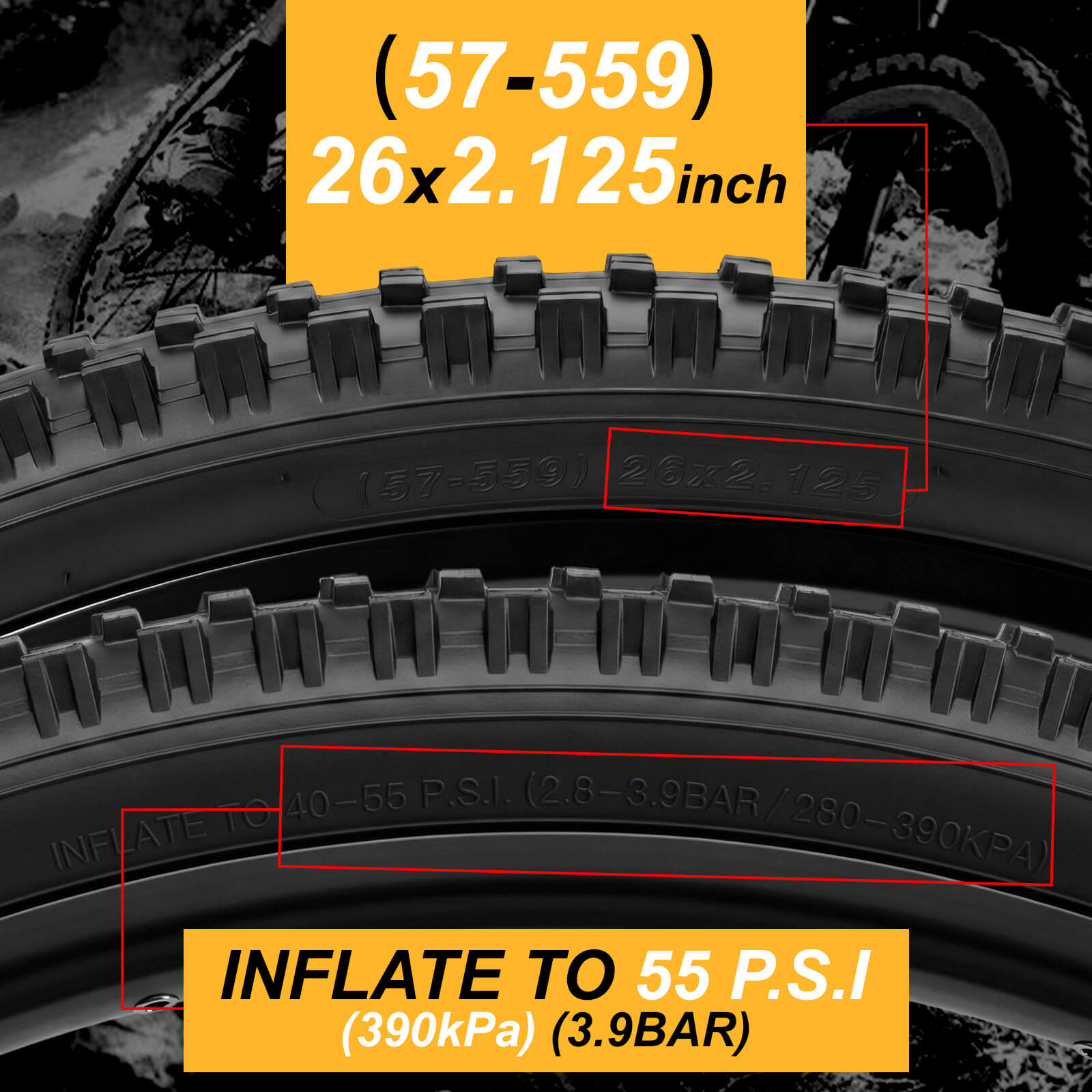 Hycline 26x2.125 inch (57-559) bicycle tire, mountain tire replacement