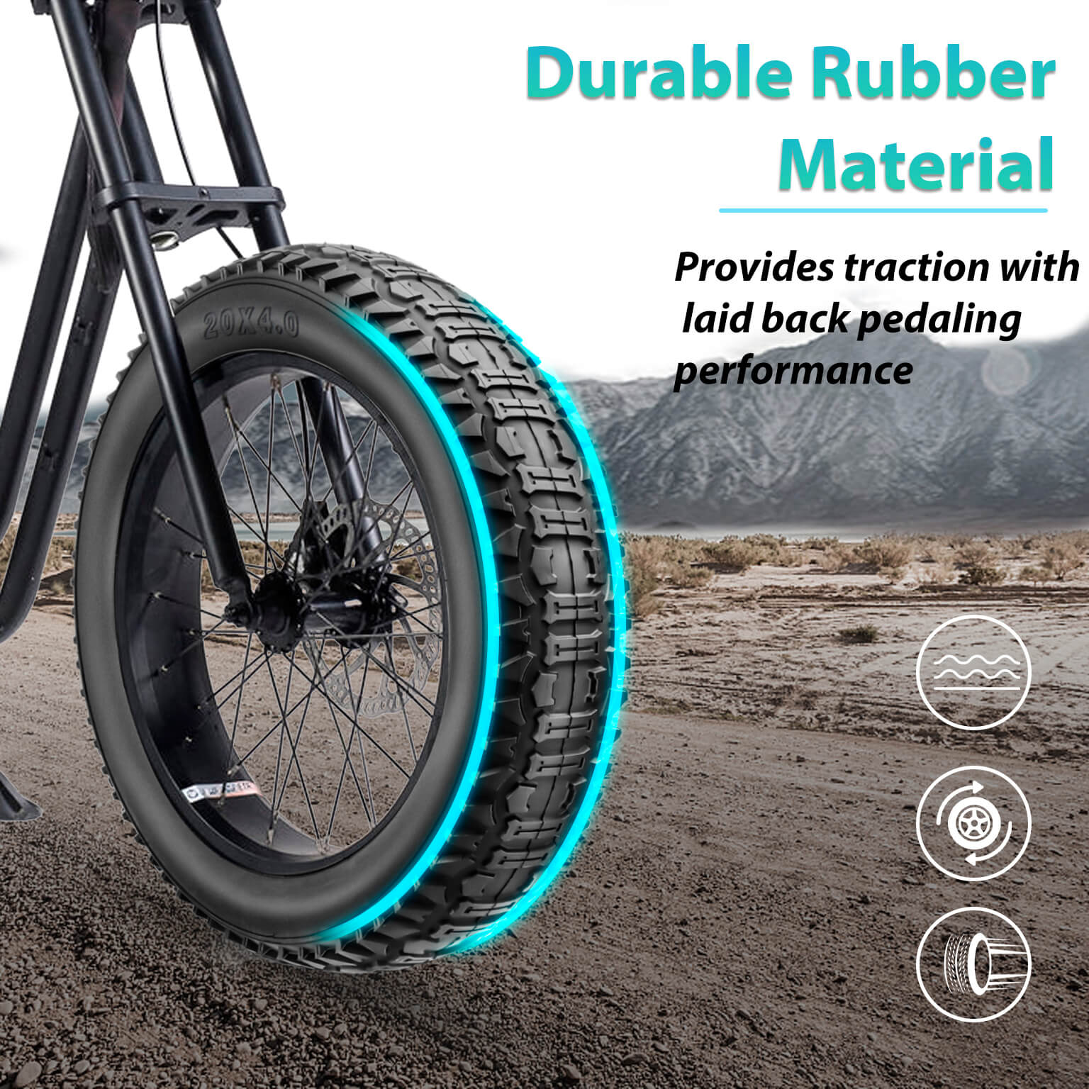 durable rubber material  of All-Terrain MTB & E-Bike Fat Tire 20” x 4“ - Hycline