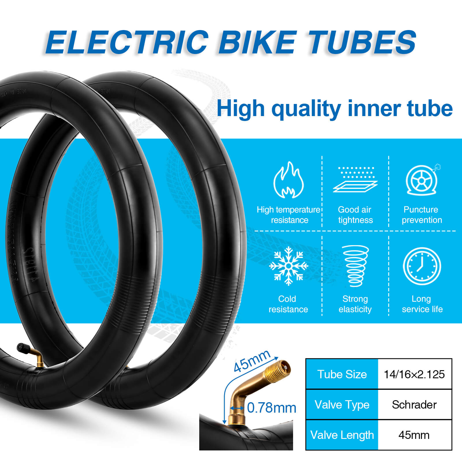 Specifications of Hycline Mid-wide Bike Inner Tube For Kid and Youth Bike 14/16x2.125-2.35