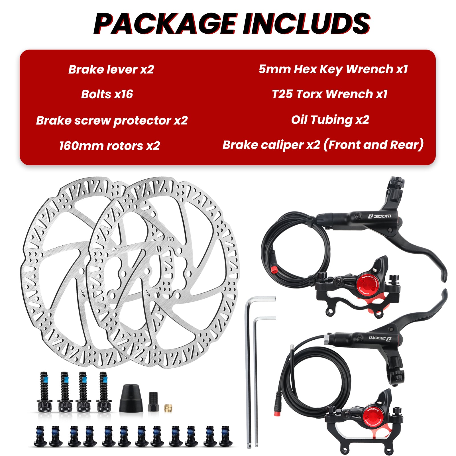 ZOOM HB-875E/876E Electric Bike Hydraulic Disc Brake package Included