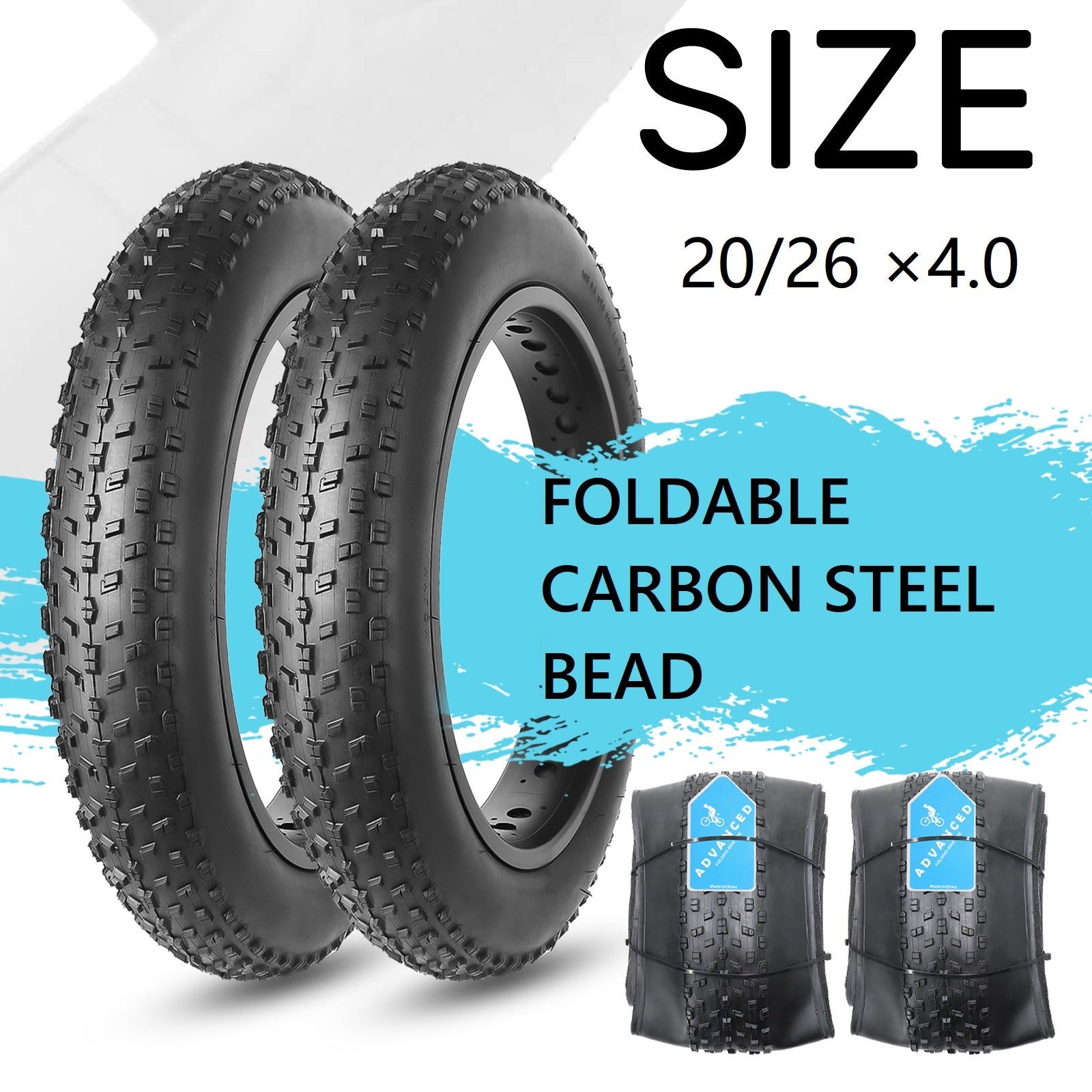 2 Pack Fat Tires Plus Inner Tubes Set 20/26x4.0 FOLDABLE CARBON STEEL BEAD