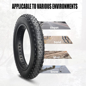 20x4.0 Fat Bike Tires for Electric Bike, Snow Bike, and Mountain Bike, up to 60 TPI，suitable all terrains