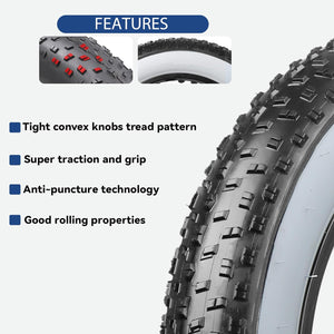 Hycline 20×4 / 26x4.0 Inch White-side Studded Knobby Fat Bike Tire For Mountain And Electric Bike Features