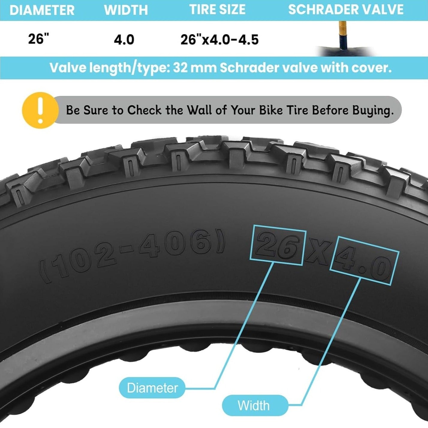 2-Pack 20”×4" / 26"×4" Inner Tube For Fat Tire Size