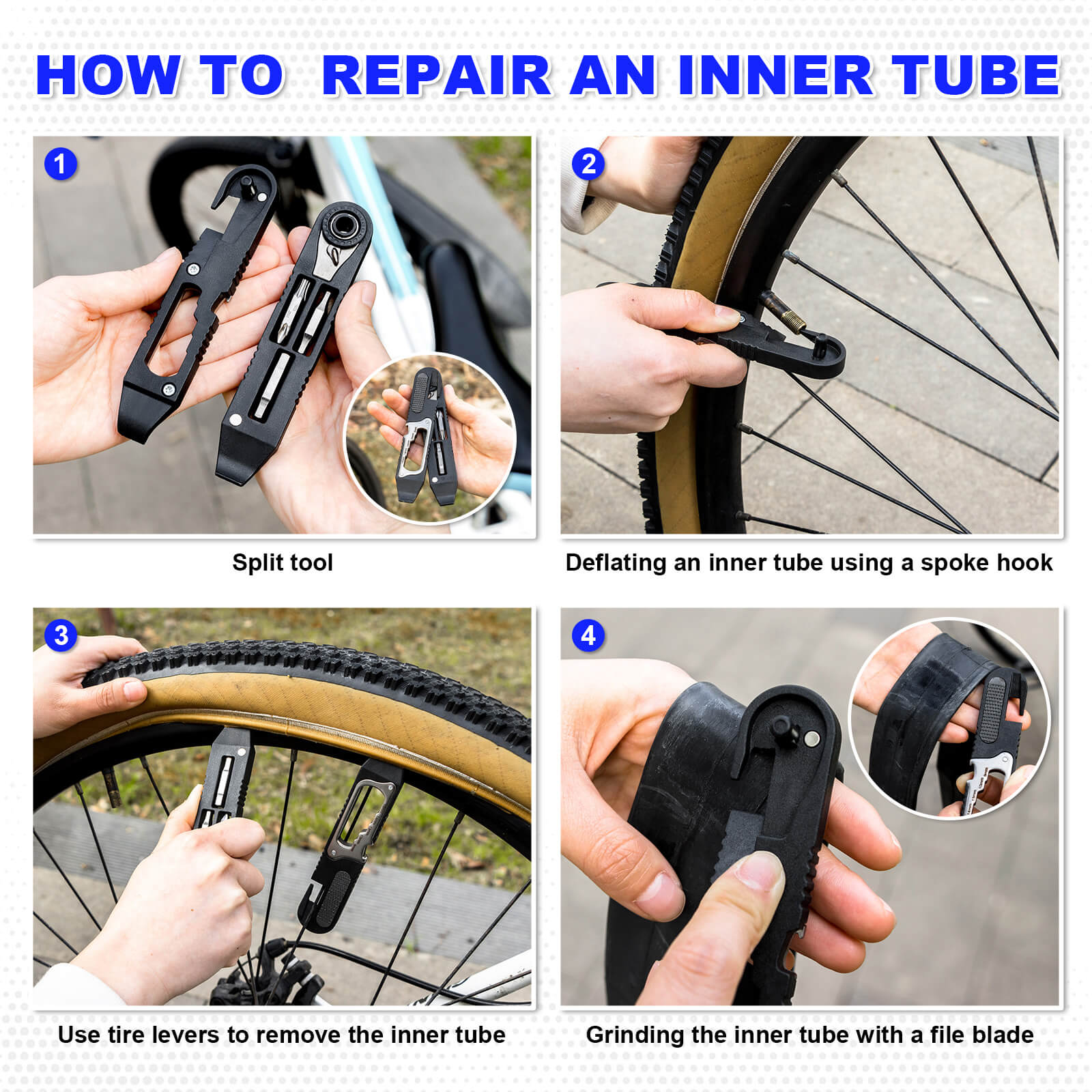 14 IN 1 Bike Tire Repair Kit - Wrench/Lever/Screwdriver/Corkscrew/File Blade