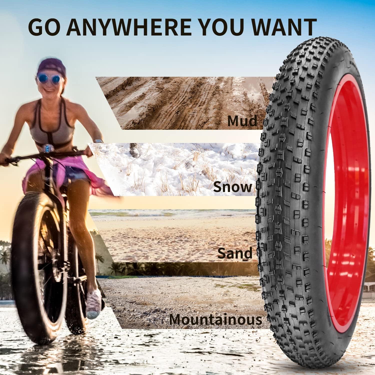 Hycline 2-Pack Fat Bike Tires 20×4.0/26×4.0 For E-bike, Motorcycle 20x4.0 for any terrains