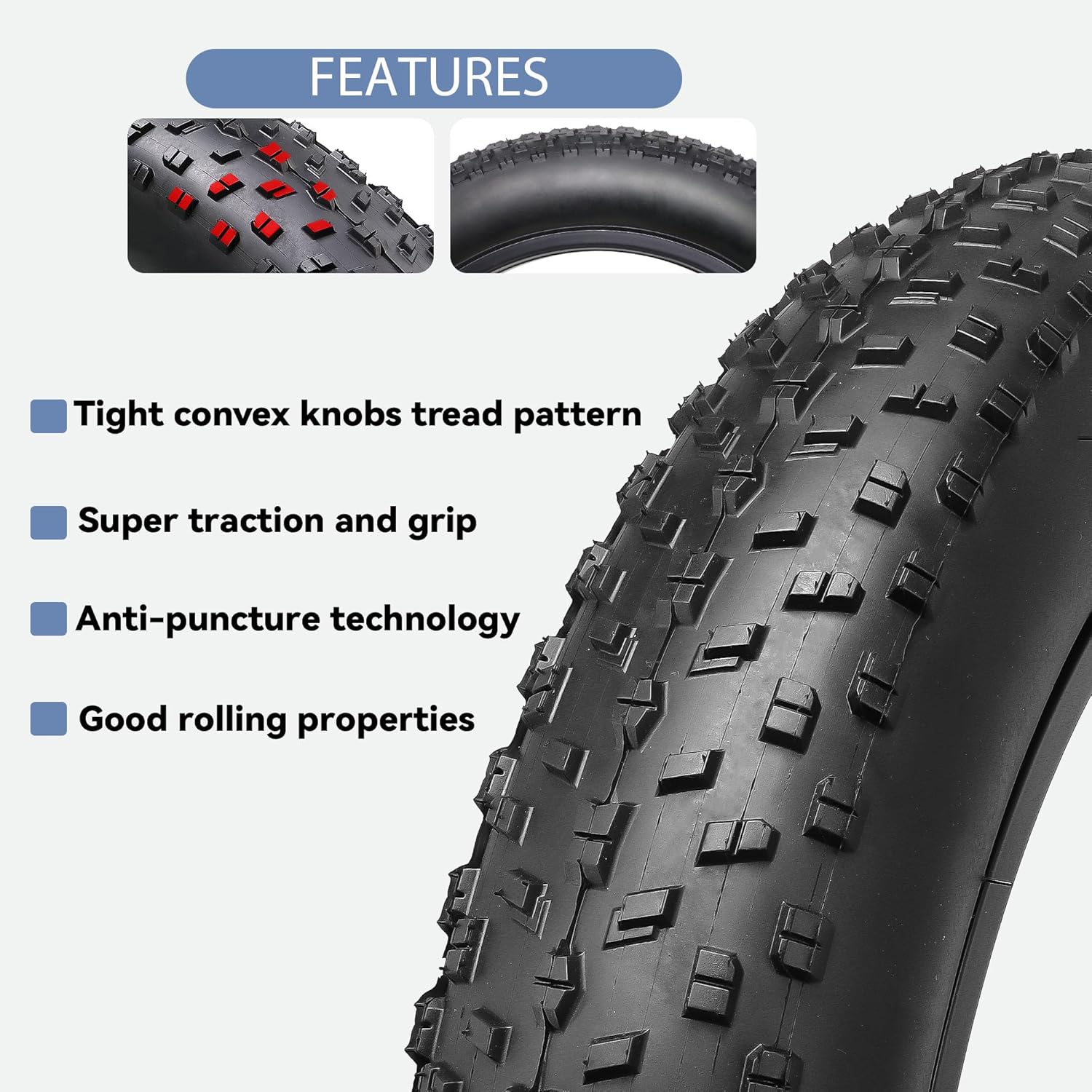 Knobby Tread of Hycline 2-Pack Raider Fat Bike Tires 20"×4" / 26"×4"