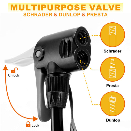 Hycline 160 PSI high pressure presta valve bike tire  floor pump with gauge