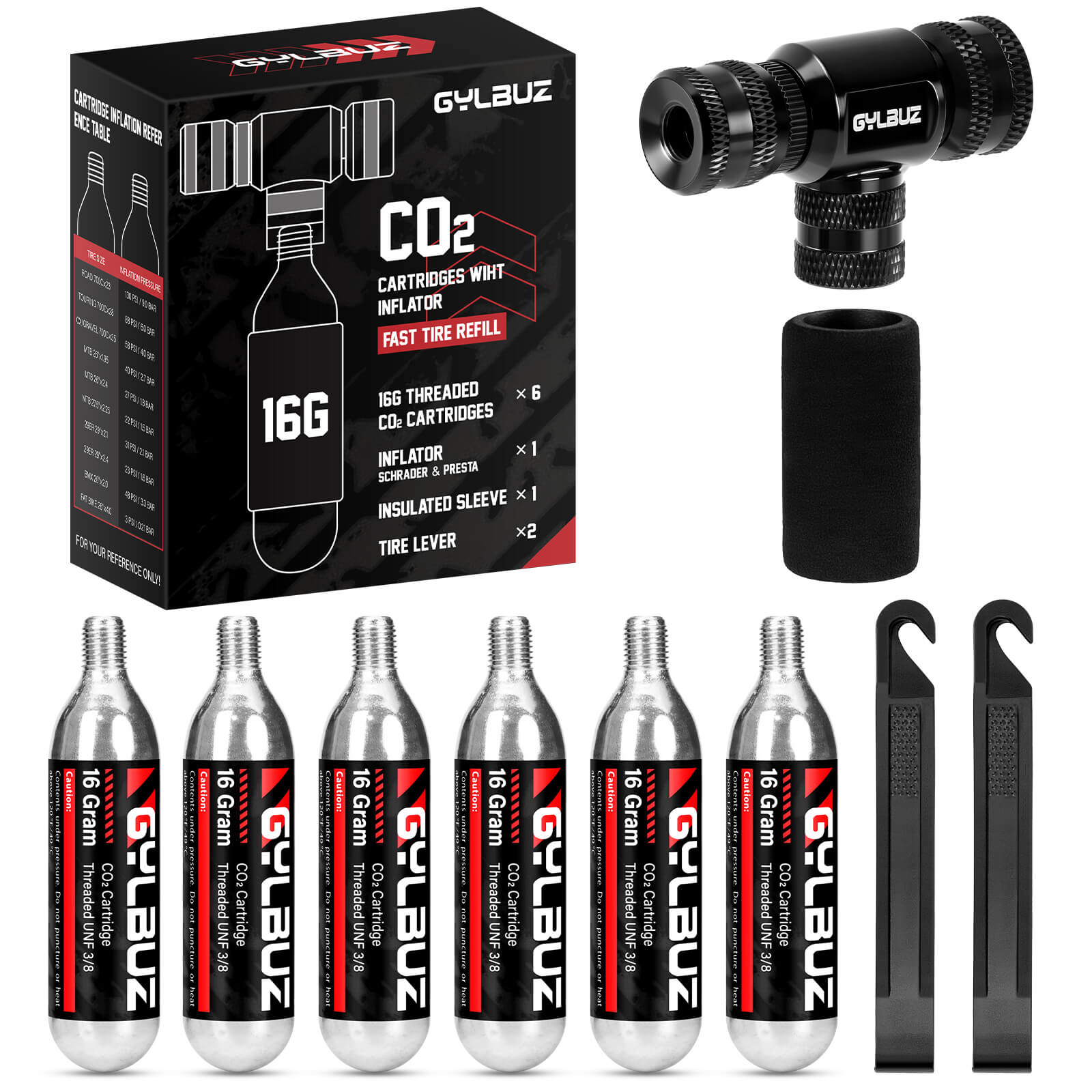 CO2 Inflator Set (with 6×16g Cartridges)