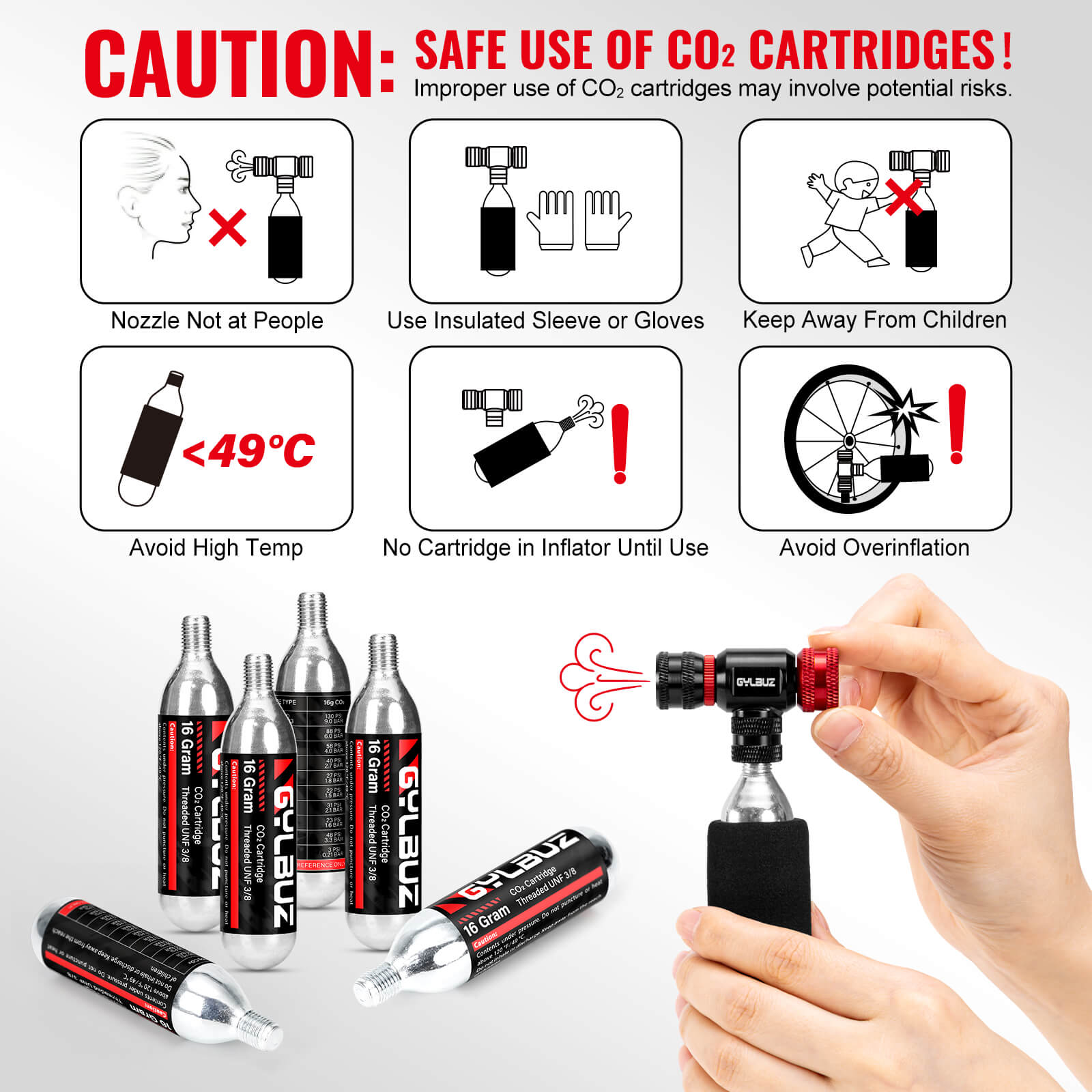 CO2 Inflator Set (with 6×16g Cartridges)