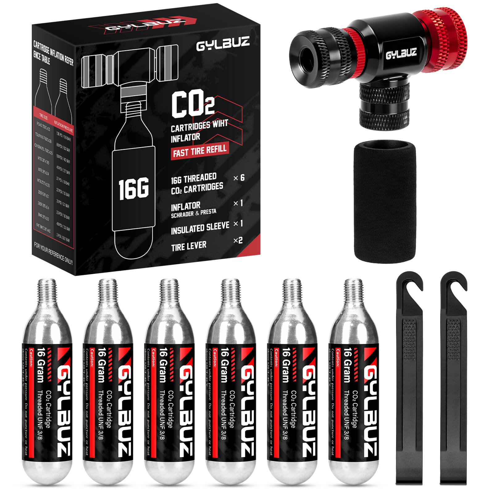 CO2 Inflator Set (with 6×16g Cartridges)