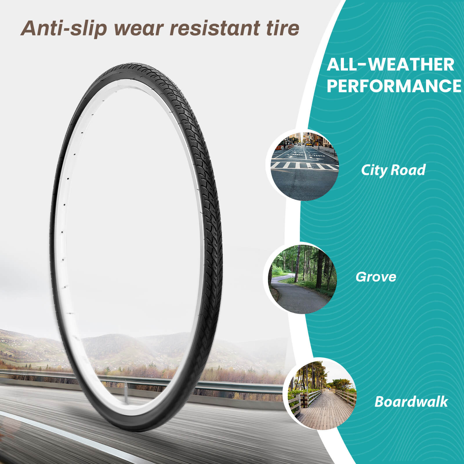 700×35C (35-622) Folding Road Bike Tire Replacement, 75 PSI High-dense Puncture Guard All-Terrain, For Road Races, Commutes and City Tours
