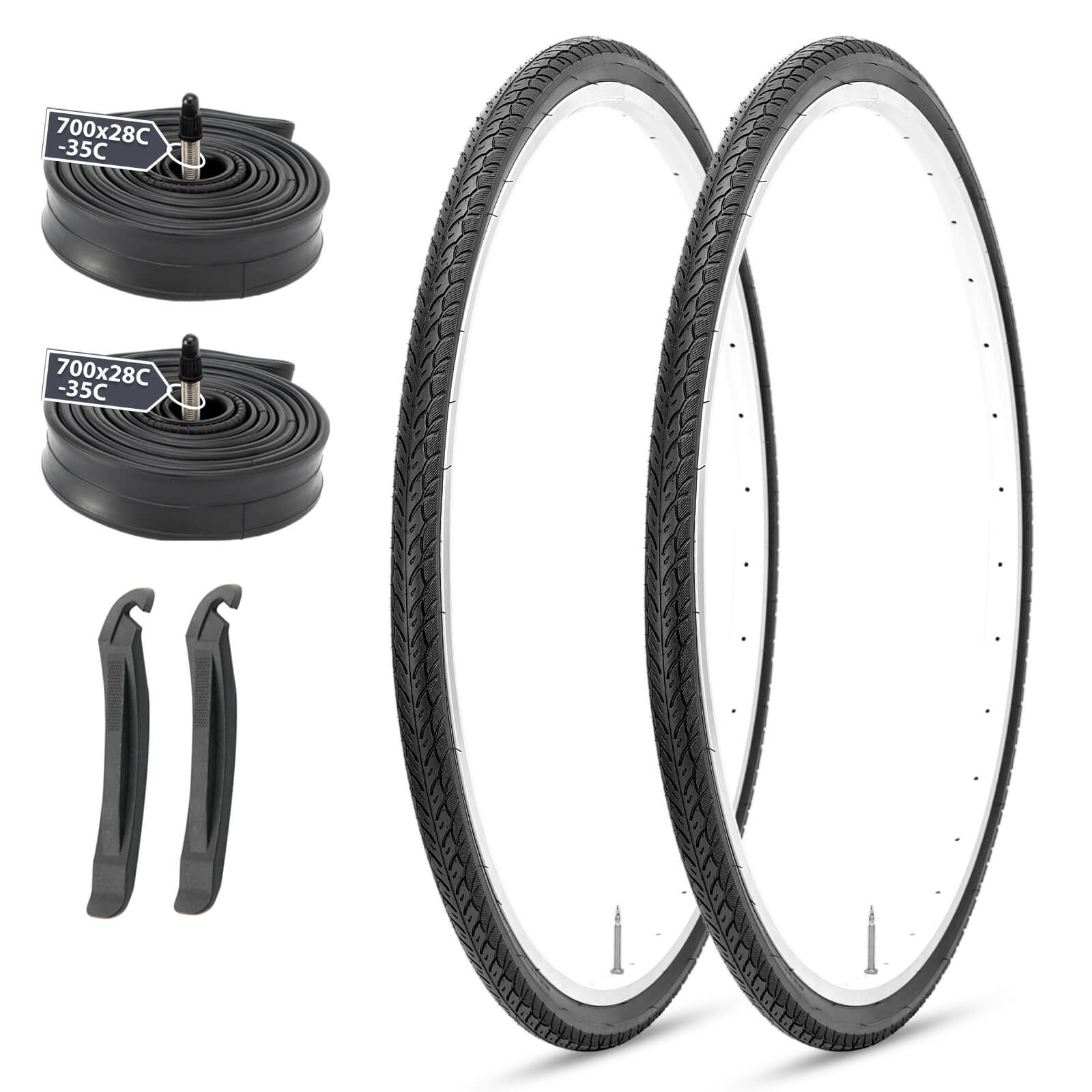 2-pack 700×35C (35-622) Folding Road Bike Tire with 2 inner tire and 2 tire levers kit, 75 PSI High-dense Puncture Guard All-Terrain, For Road Races, Commutes and City Tours
