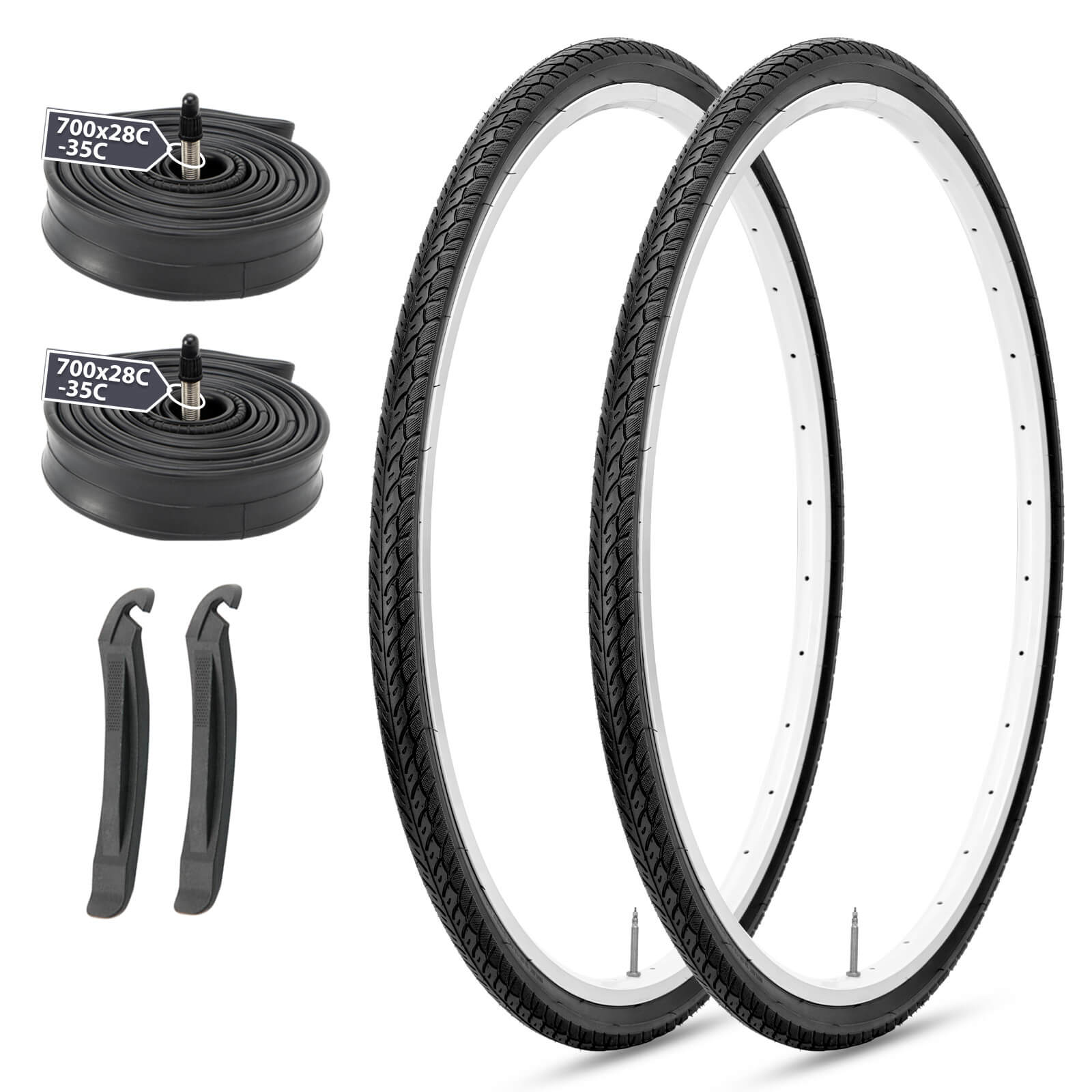 2 pack 700×35C (35-622) Folding Road Bike Tire with inner tube kit, 75 PSI High-dense Puncture Guard All-Terrain, For Road Races, Commutes and City Tours
