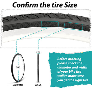 Hycline 700x35C bike tire diameter and size chart
