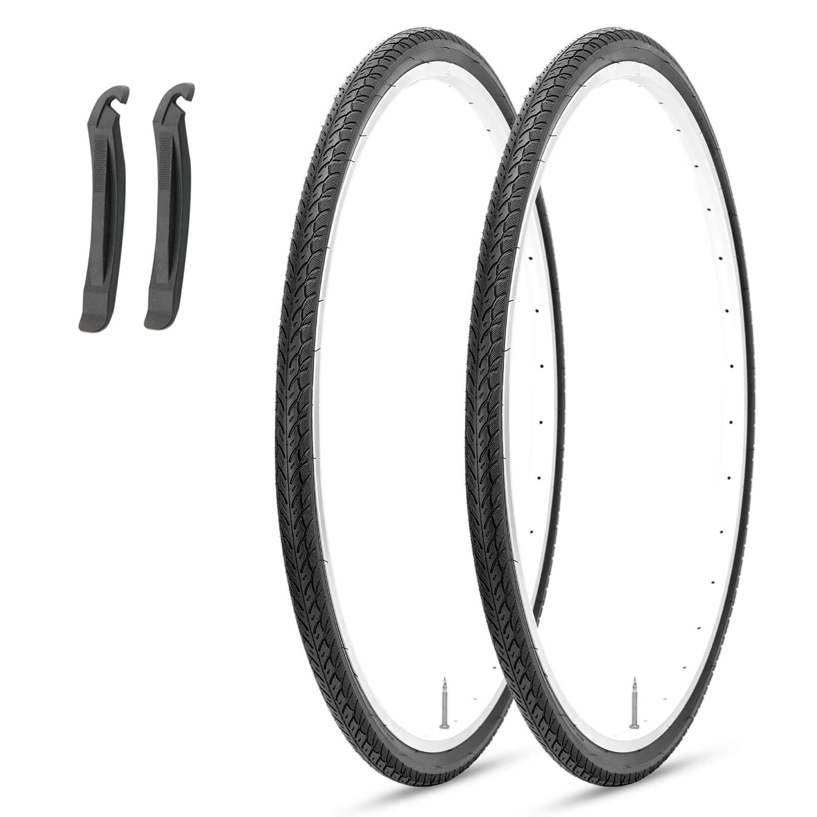 Two Pack 700×35C (35-622) Folding Road Bike Tire Replacement with tire levers, 75 PSI High-dense Puncture Guard All-Terrain, For Road Races, Commutes and City Tours