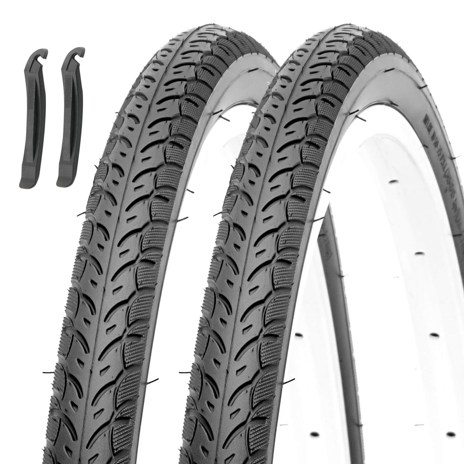 A pair of black road bike tires with 2 tire levers combo, 700×35C (35-622) Folding Road Bike Tire Replacement