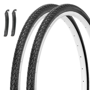 1-pair of 700×35C (35-622) Folding Road Bike Tire with tire levers, 75 PSI High-dense Puncture Guard All-Terrain, For Road Races, Commutes and City Tours