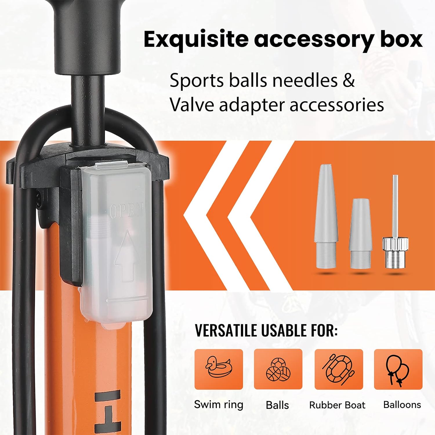 Accessory Box of Hyline floor bike pump, 160 PSI High Pressure with Schrader & Presta Valve Floor Inflator