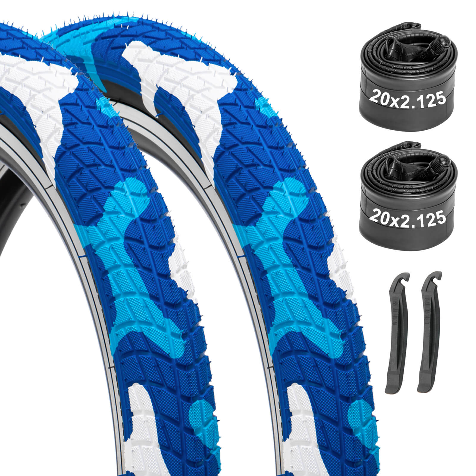 Hycline 20"×2.125" BMX Bike Tire with Tube (2 Pack) - Blue Camo