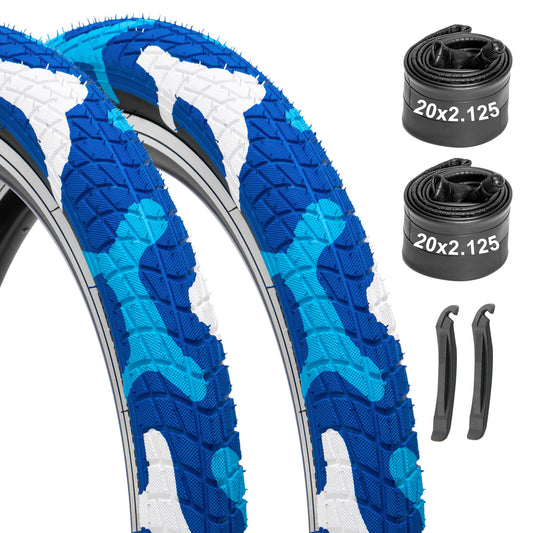 Hycline 20"×2.125" BMX Bike Tire with Tube (2 Pack) - Blue Camo