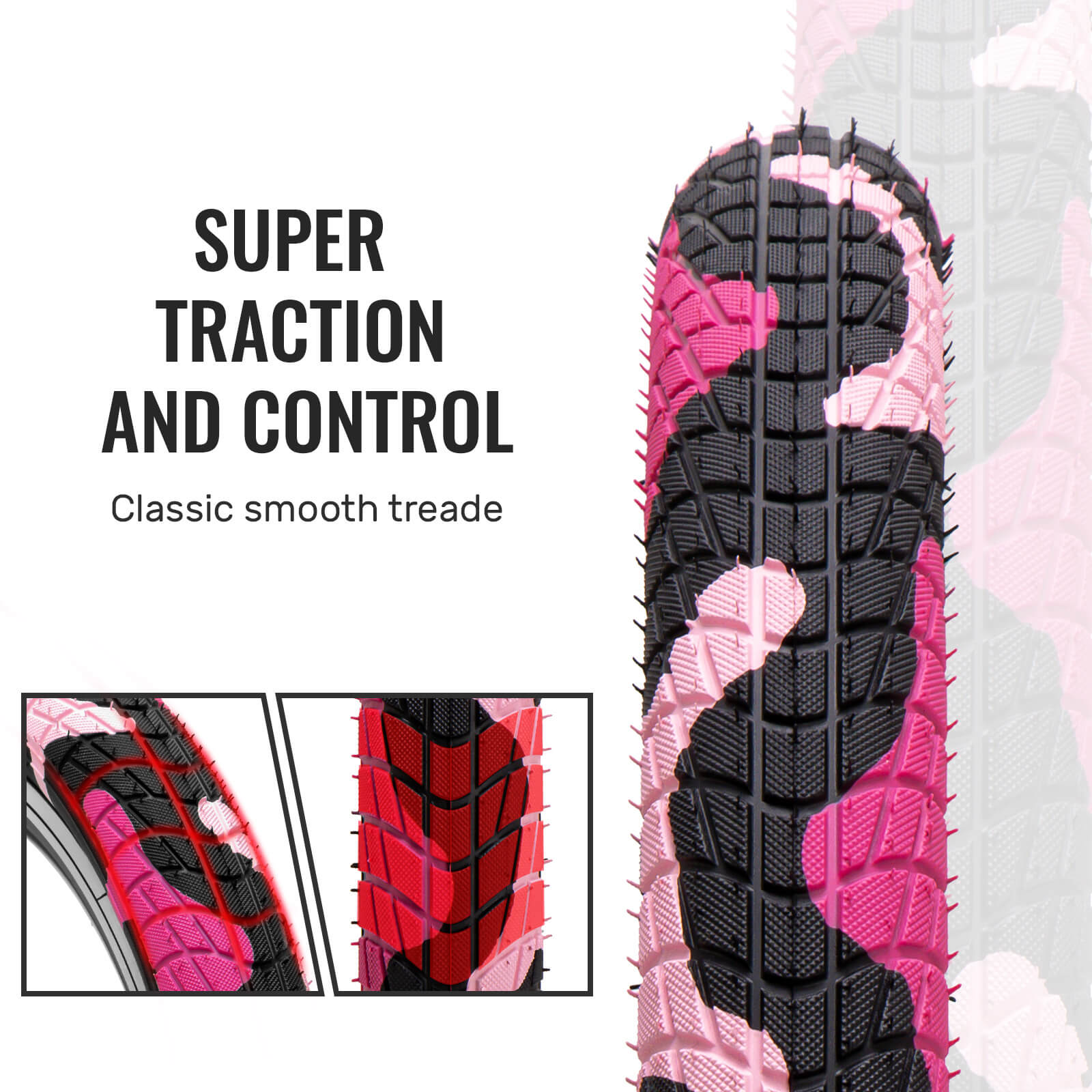 Hycline Colorwonder kid bike tire - Pink 16" / 20" traction and tread