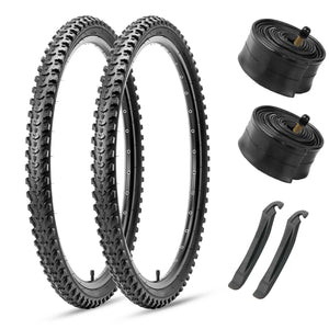 2-Pack Hycline Detur Mountain Bike Tire with inner tube - 20/24/26" × 2.125", Knobby tread of mountain bike tire, tire for mountain bike for great traction and handling on rough mountain trail riding