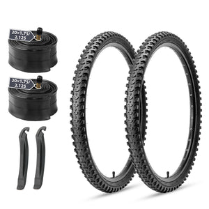 Hycline Detur Mountain bike tire 20 inch set, tire for mountain bike includes 2 folding outer tires, 2 inner tubes (20x1.75‑2.125) and 2 tire levers, replacement bicycle tire kit